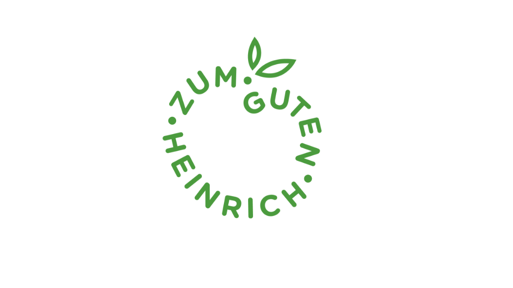 Das Logo von Zum Guten Heinrich. Grüner Text auf weissem Grund. Text geformt wie ein Apfel.