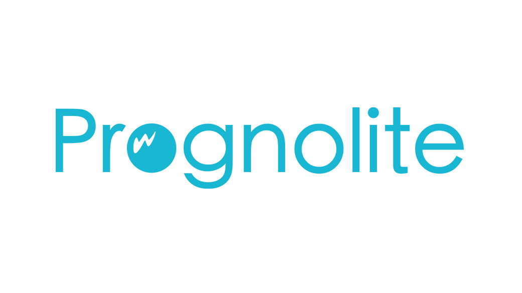 Das Logo von Prognolite GmbH. Cyan auf weissem Grund. Erstes O ist eine Kristallkugel