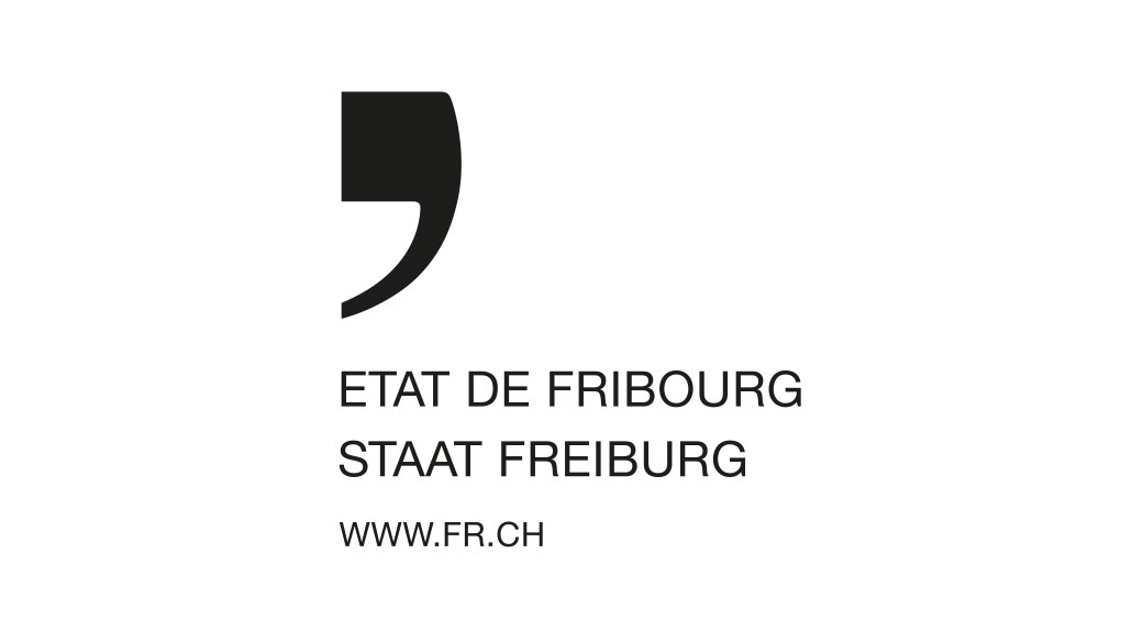 Das Logo des Kanton Fribourg. Unter dem stilisierten Logo steht: Etat de Fribourg. Staat Freiburg. www.fr.ch