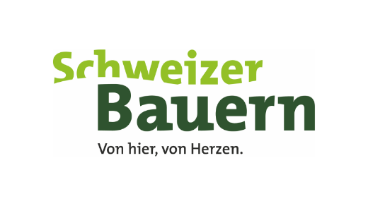 Das Logo des Schweizer Bauernverbands. In grünem Text auf weissem Grund steht: Schweizer Bauern. Darunter in schwarzer Schrift: Von hier, von Herzen.