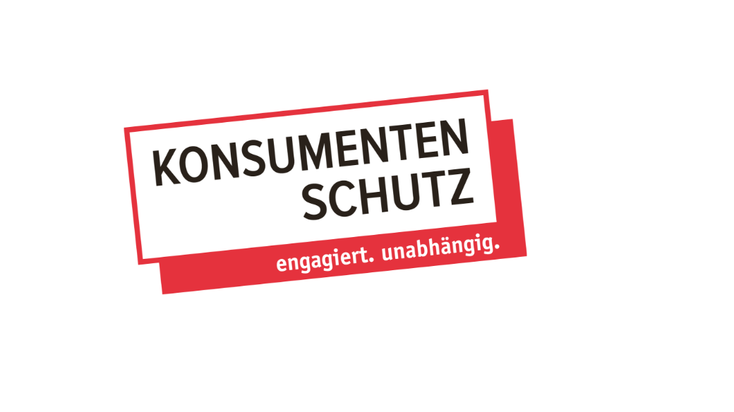Logo vom Schweizer Konsumentenschutz. Schwarzer Text auf weissem Grund in einem rot gerändertem Rechteck. Darunter Text: engagiert. unabhängig.